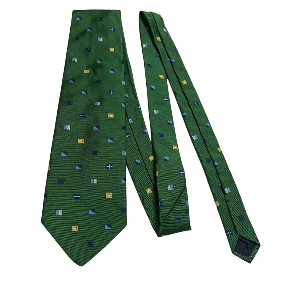 Brooks Brothers Makers Tie Men's Necktie Silk Nautical Signal Flags Green